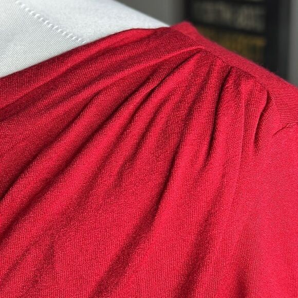 J. JILL Wearever Collection Stretch Rayon Knit Draped Neck Red Sheath Dress - Picture 3 of 7